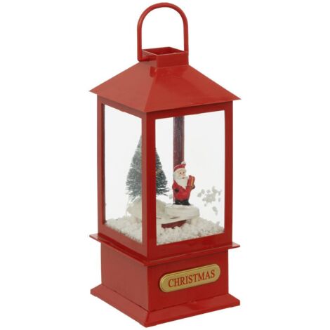 Déco lumineuse Lanterne Rouge avec Père Noël et Sapin 4 LED H 20 cm - Feeric Christmas
