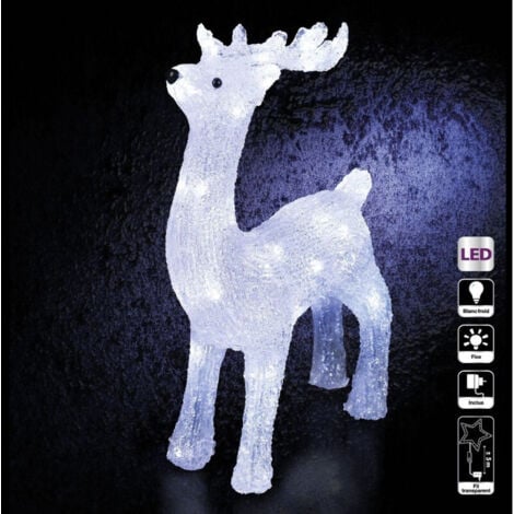 FÉÉRIC LIGHTS AND CHRISTMAS Renne lumineux extérieur de 45 cm avec 40 LED blanches fixes et transformateur – Décoration de Noël féerique en acrylique transparent