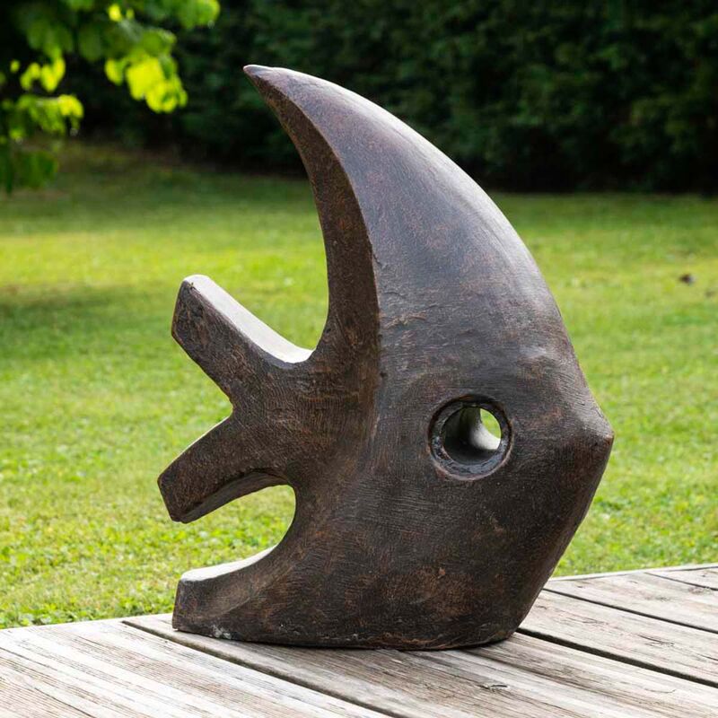 Wandacollection - Déco moderne jardin statue poisson petit modèle brun 50cm - Marron