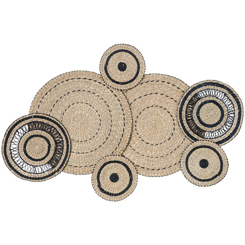 Décoration murale bohème, cercles de paille, 115 x 72 cm