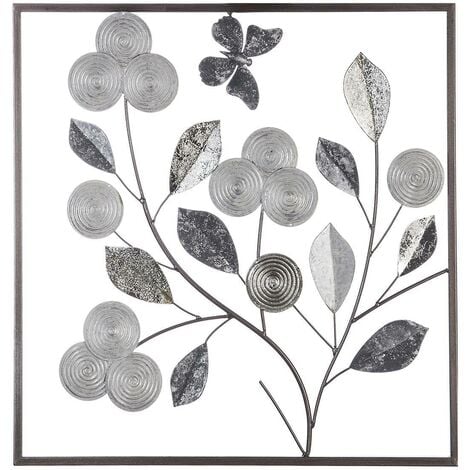 Déco murale Florale argent 50x50cm - Atmosphera créateur d'intérieur