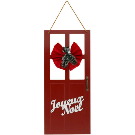 Déco murale Porte en Bois Rouge Joyeux Noël H 50 cm - Feeric Christmas