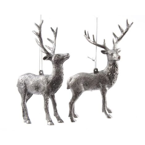 Deco noel a suspendre renne suspendre plastique argent 14x11x5cm 2 variantes