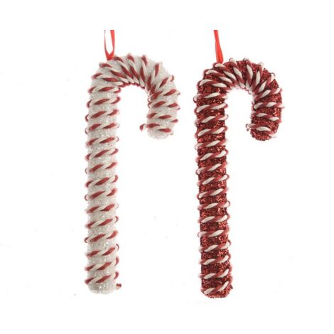 Deco noel a suspendre sucre d'orge mousse rouge/blanc 20x8x3cm 2 variantes