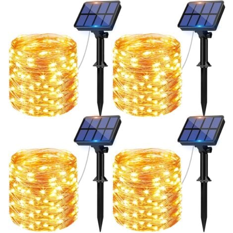 UNION Deco noel exterieur,Lot de 4 Guirlande Solaire Exterieur, 12m 120 LED Guirlande Lumineuse Exterieure Solaire Étanche 8 Modes Décoration Lumière pour Jardin Terrasse Cour Maison Noël Mariage Fête Blanc