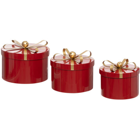 Déco Noël Lot de 3 Boîtes rondes en métal Rouge - Feeric Christmas