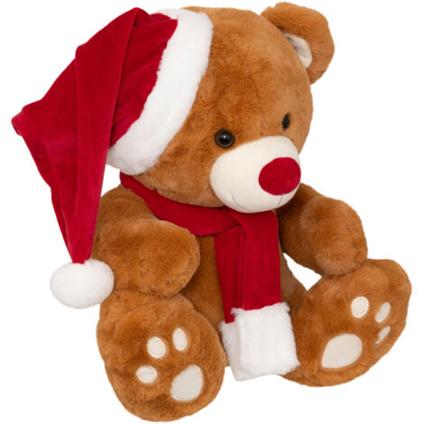 Déco Noël Peluche Ours avec bonnet et écharpe rouge H 50 cm - Feeric Christmas