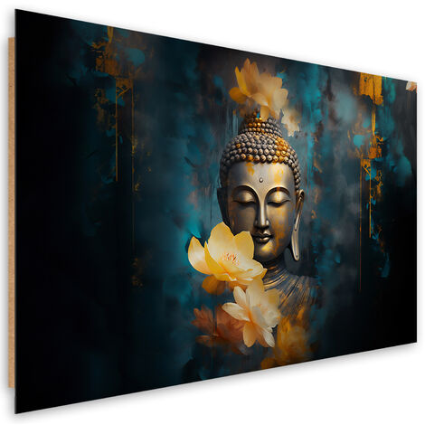 Deco panel picture, Buddha and golden flowers - 90x60