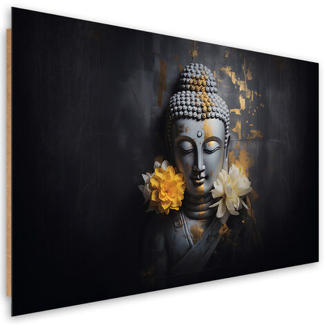Deco panel picture, Grey Buddha and flowers - 60x40