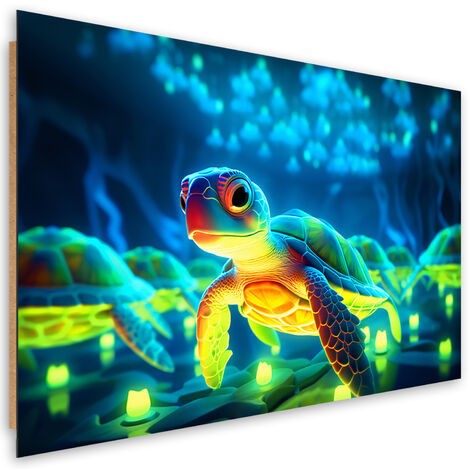 Deco panel picture, Turtle underwater neon - 90x60