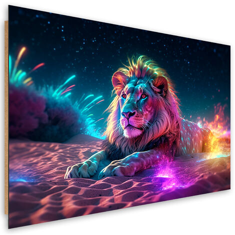 Deco panel print, Neon Lion Nature Abstraction - 90x60