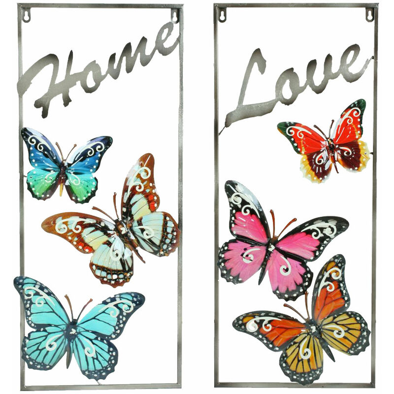 Déco papillons fer extérieur décoration murale jardin extérieur décoration de jardin métal pour extérieur, lettrage Home / Love, lxH 29,5 x 69,5 cm,