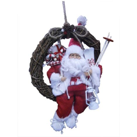 AC-DECO Couronne de Noël à suspendre - Père Noël - Livraison gratuite - Marron, rouge et blanc