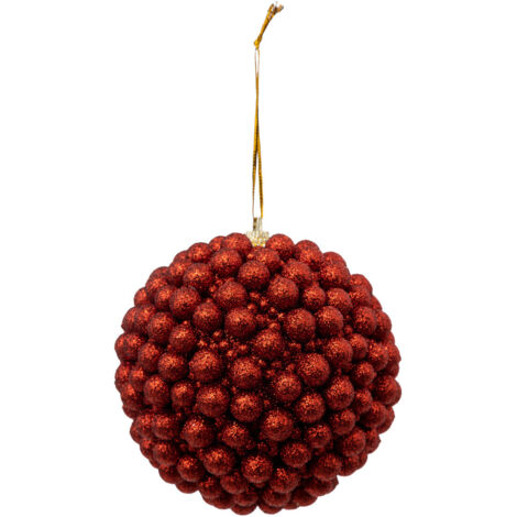 Déco Sapin Boule de Noël D 10 cm Billes rouges pailletées - Feeric Christmas
