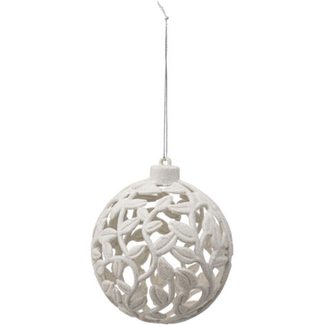 Déco Sapin Boule de Noël D 10 cm Feuille blanc pailleté - Feeric Christmas