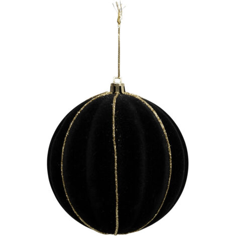 Déco Sapin Boule de Noël D 10 cm Velours Noir et Doré - Feeric Christmas