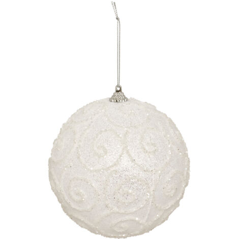 Déco Sapin Boule de Noël D 12 cm Blanc pailleté avec sequins - Feeric Christmas