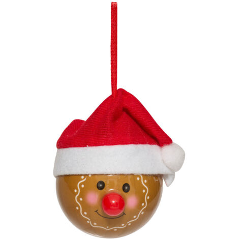 Déco Sapin Boule de Noël D 6.5 cm Pain d'épice avec Nez Rouge - Feeric Christmas
