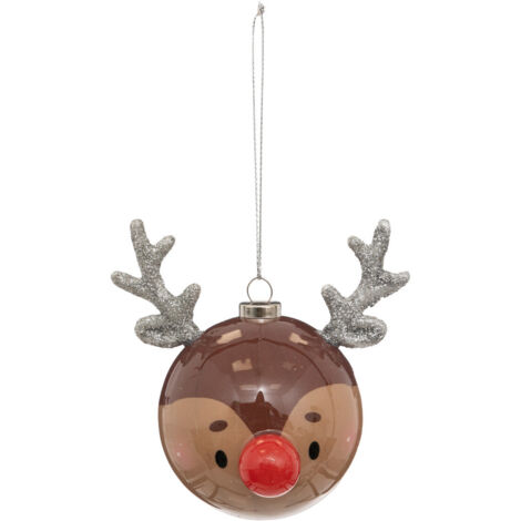 Déco Sapin Boule de Noël D 6.5 cm Renne avec Nez Rouge - Feeric Christmas