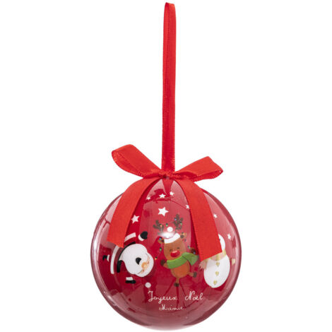 Déco Sapin Boule de Noël D 7.5 cm Rouge brillant Joyeux Noël - Feeric Christmas