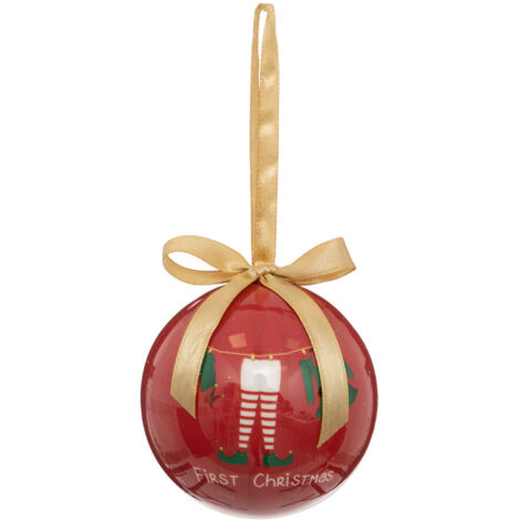 Déco Sapin Boule de Noël D 7.5 cm Rouge First Christmas - Feeric Christmas