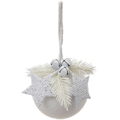 Déco Sapin Boule de Noël D 8 cm Blanc coton et Etoiles argentées pailletées - Feeric Christmas