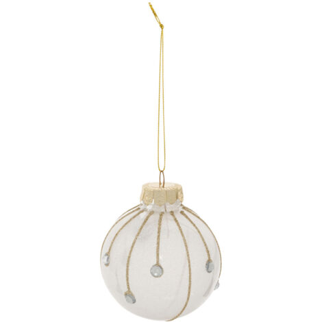 Déco Sapin Boule de Noël D 8 cm Blanc Doré et Strass - Feeric Christmas