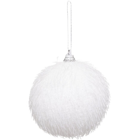 Déco Sapin Boule de Noël D 8 cm Blanc fibré et pailleté effet givré - Feeric Christmas