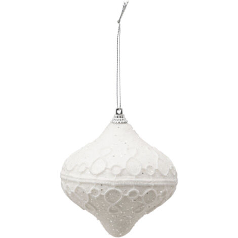 Déco Sapin Boule de Noël D 8 cm Dentelle blanche pailletée - Feeric Christmas