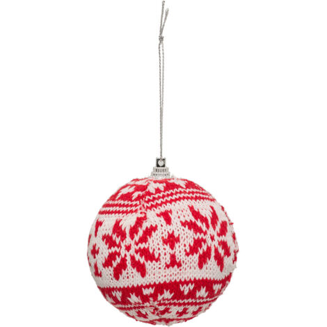 Déco Sapin Boule de Noël D 8 cm Rouge effet Pull flocon - Feeric Christmas