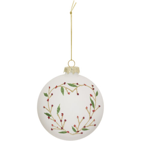 Déco Sapin Boule de Noël en Verre D 10 cm Blanc déco Coeur et feuillage - Feeric Christmas