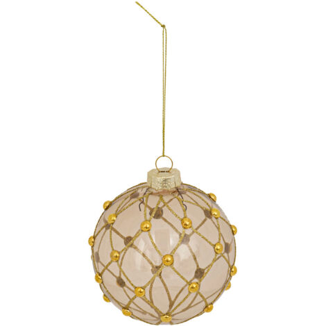 Déco Sapin Boule de Noël en Verre D 10 cm Bronze déco Perles dorées - Feeric Christmas