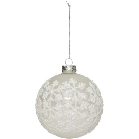 Déco Sapin Boule de Noël en Verre D 10 cm Flocon Blanc pailleté - Feeric Christmas