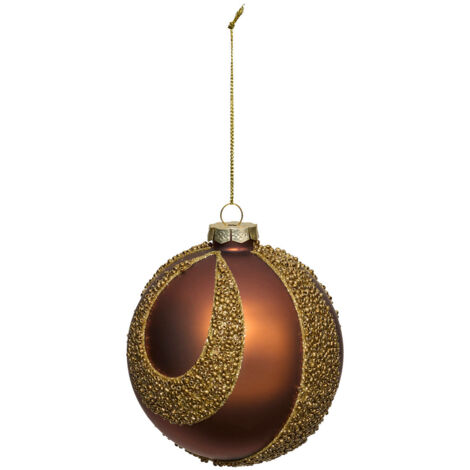 Déco Sapin Boule de Noël en Verre D 10 cm Marron déco Perles dorées - Feeric Christmas