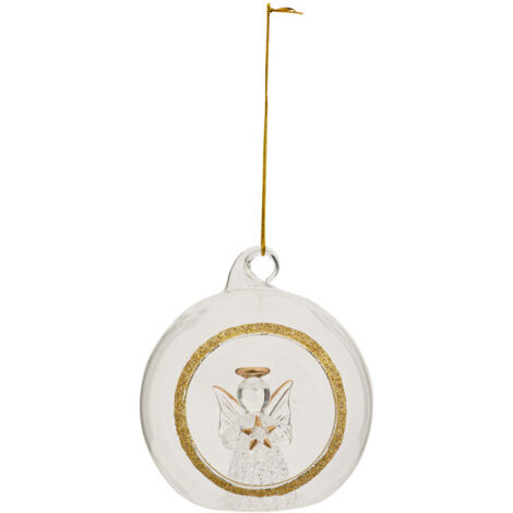 Déco Sapin Boule de Noël en Verre D 10 cm Transparent intérieur Ange doré - Feeric Christmas