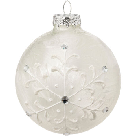 Déco Sapin Boule de Noël en Verre D 8 cm blanc décor flocon givré - Feeric Christmas