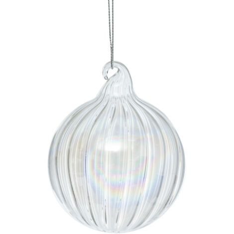 Déco Sapin Boule de Noël en Verre D 8 cm blanc strié - Feeric Christmas