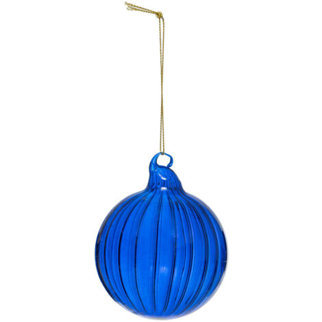 Déco Sapin Boule de Noël en Verre D 8 cm bleu strié - Feeric Christmas