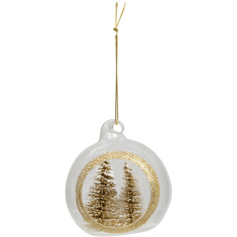 Déco Sapin Boule de Noël en Verre D 8 cm décor sapins dorés - Feeric Christmas