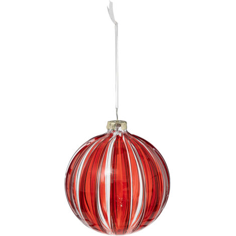 Déco Sapin Boule de Noël en Verre D 8 cm rouge à rayures - Feeric Christmas