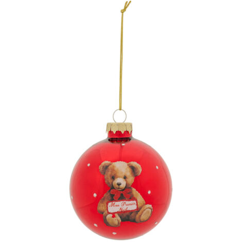 Déco Sapin Boule de Noël en Verre D 8 cm Rouge déco Ourson - Feeric Christmas