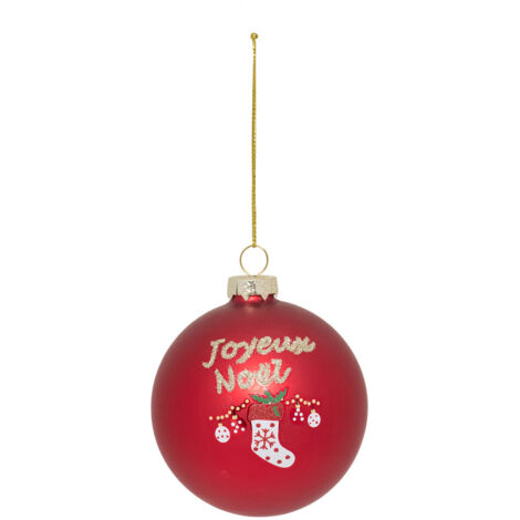 Déco Sapin Boule de Noël en Verre D 8 cm Rouge Joyeux Noël déco Botte - Feeric Christmas