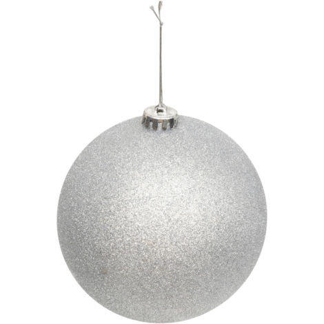 Déco Sapin Boule de Noël XL D 15 cm Argent pailleté - Feeric Christmas
