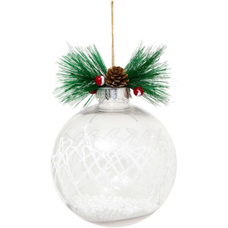 Déco Sapin Boule de Noël XL D 15 cm Blanc intérieur billes et déco Houx - Feeric Christmas