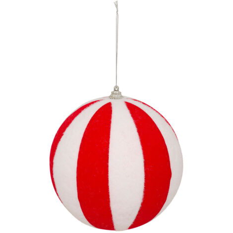 Déco Sapin Boule de Noël XL D 15 cm rayée Rouge et Blanc - Feeric Christmas