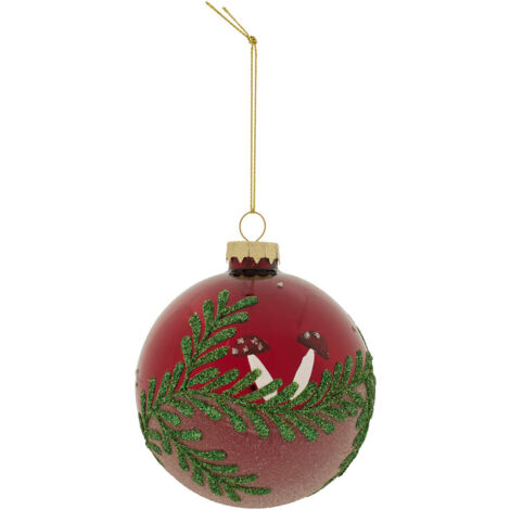Déco Sapin de Noël Boule en Verre D 9 cm Rouge déco branches pailletées - Feeric Christmas