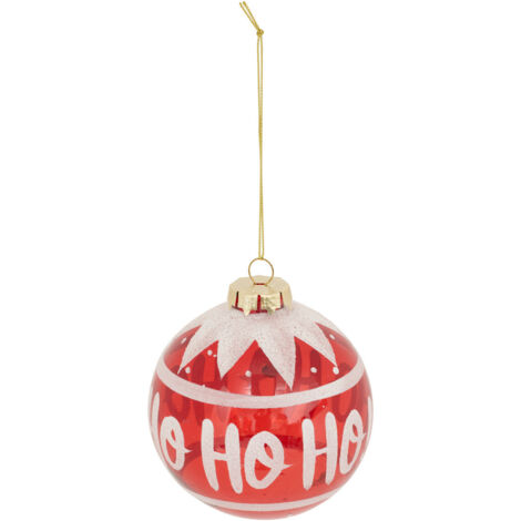 Déco Sapin de Noël Boule en Verre D 9 cm Rouge déco HO HO HO Blanc pailleté - Feeric Christmas