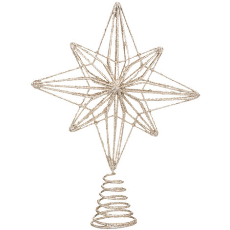 Déco Sapin de Noël Cimier Étoile polaire en métal Champagne pailleté - Feeric Christmas