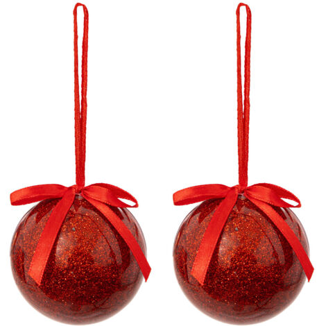 Déco Sapin Lot de 2 Boules de Noël Rouge pailleté D 6 cm - Feeric Christmas