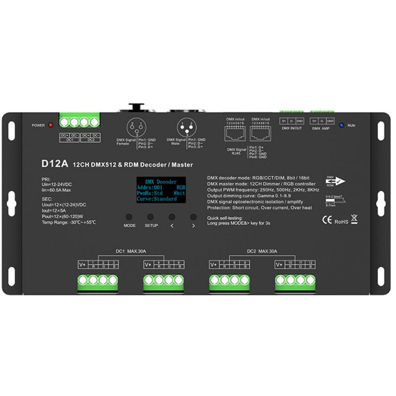 Image of Decoder DMX512 12-24V dc - 5A/canale - 12 canali - Display oled